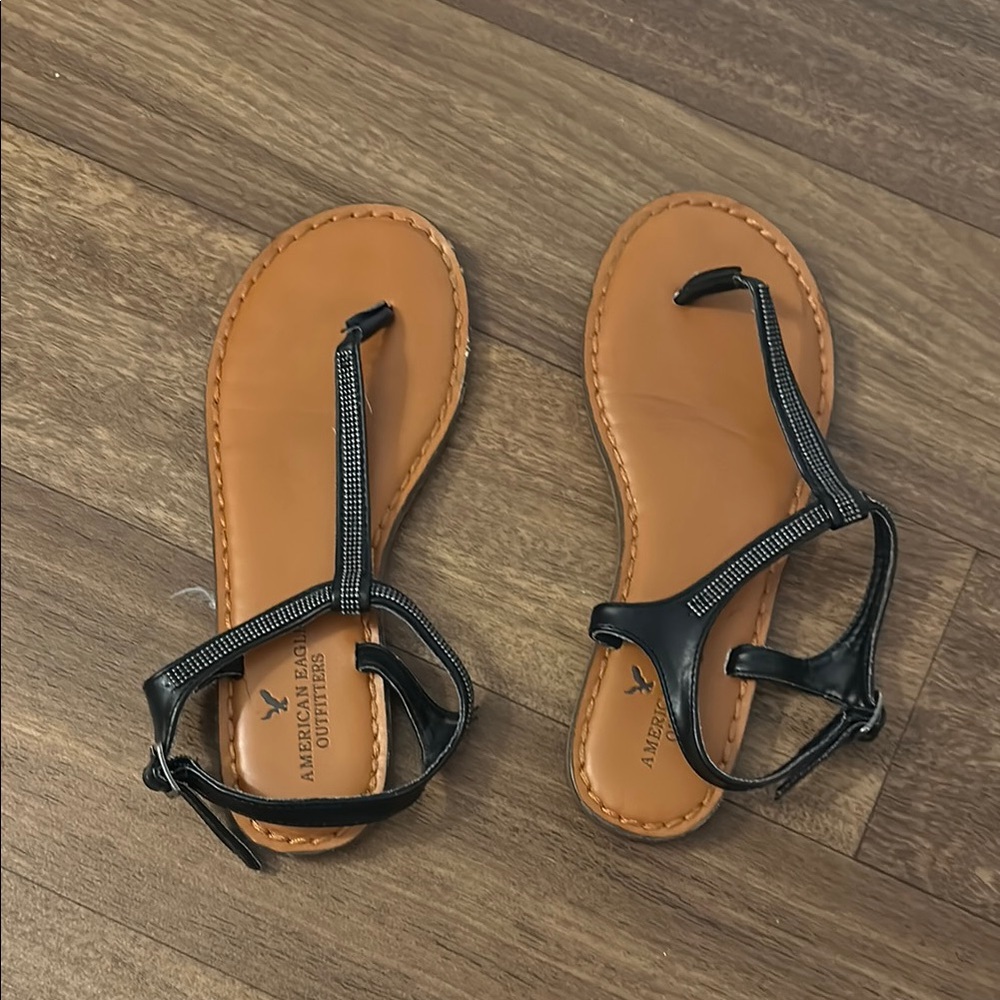 American Eagle Outfitters Black and Tan Sandals Minimalist Design